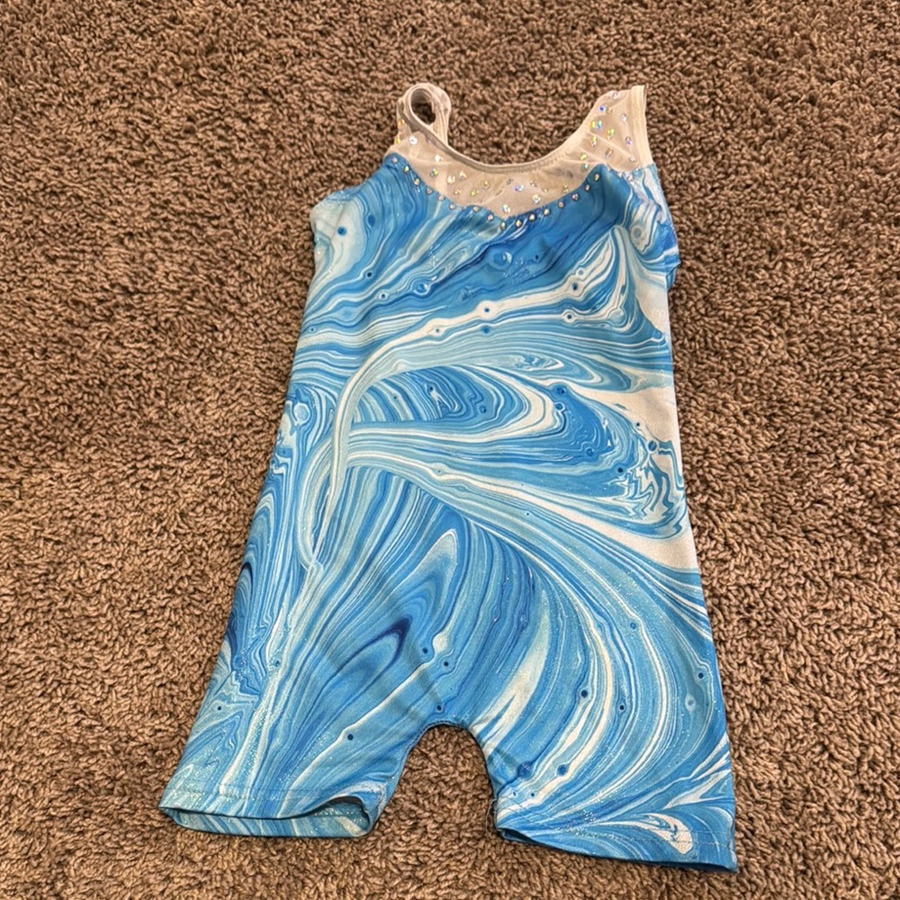 Blue Swirl Leotard with Rhinestones